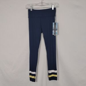 NWT Kyodan Navy Leggings  Yellow and White Stripes Base Layer Girls Size L (12)